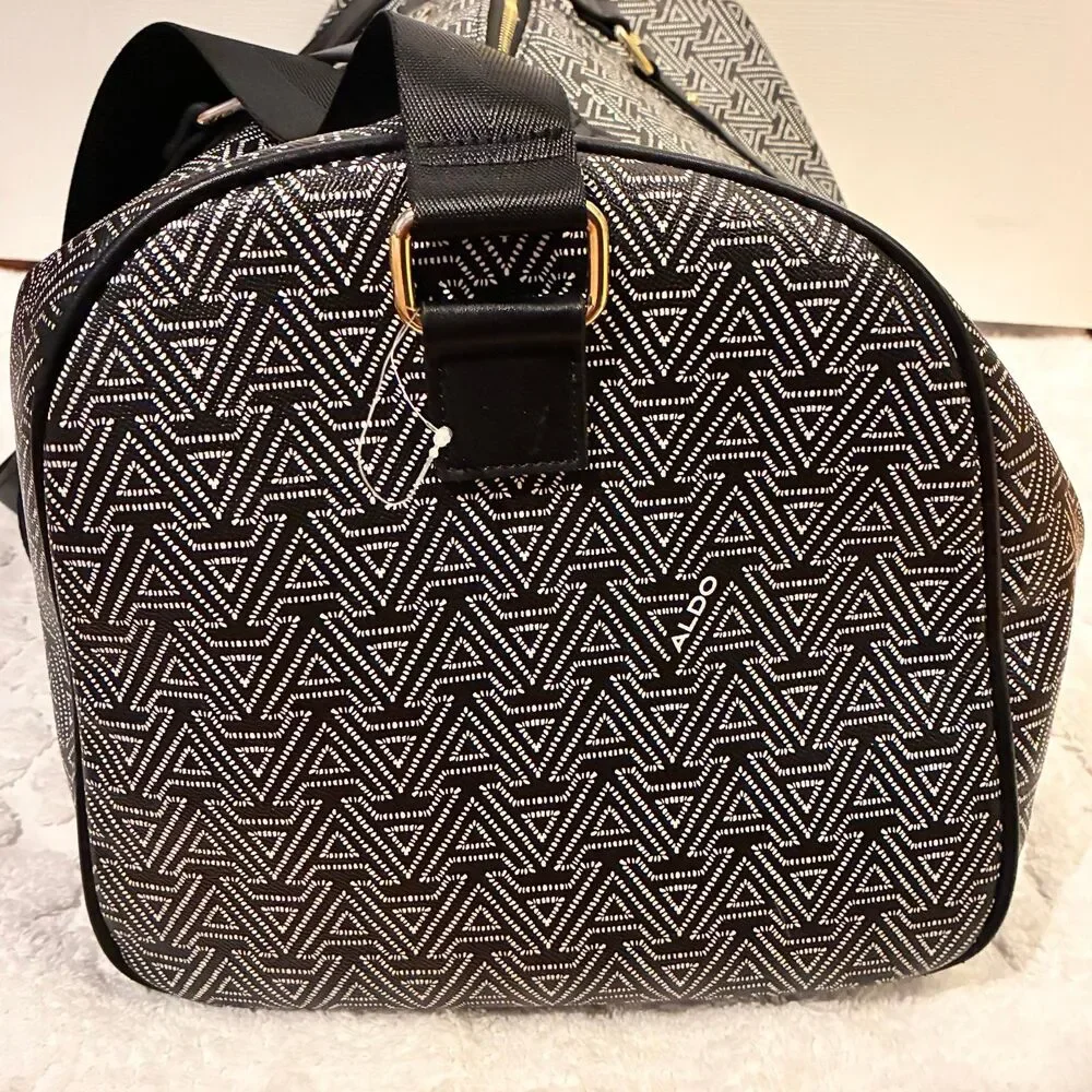 NWOT Aldo Black White Luggage Monogram Signature Weekender Duffle Bag Carry on